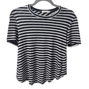 A.L.C. Top Black Stripe Pullover Crew Criss Cross Back 100% Linen, Womens XS